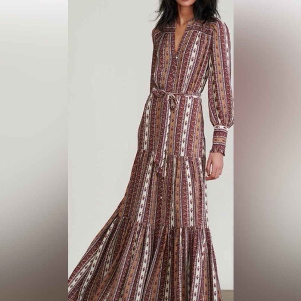 Veronica Beard Brown and White Long Sleeve Dress